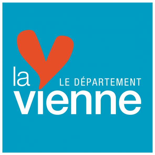 Logo Département de la Vienne sur fond bleu avec coeur rouge